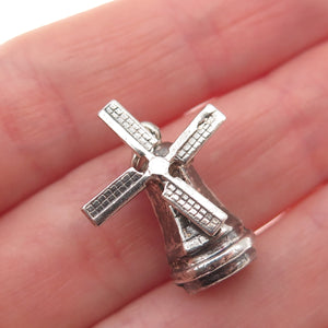 925 Sterling Silver Vintage Windmill Articulated 3D Mini Charm Pendant