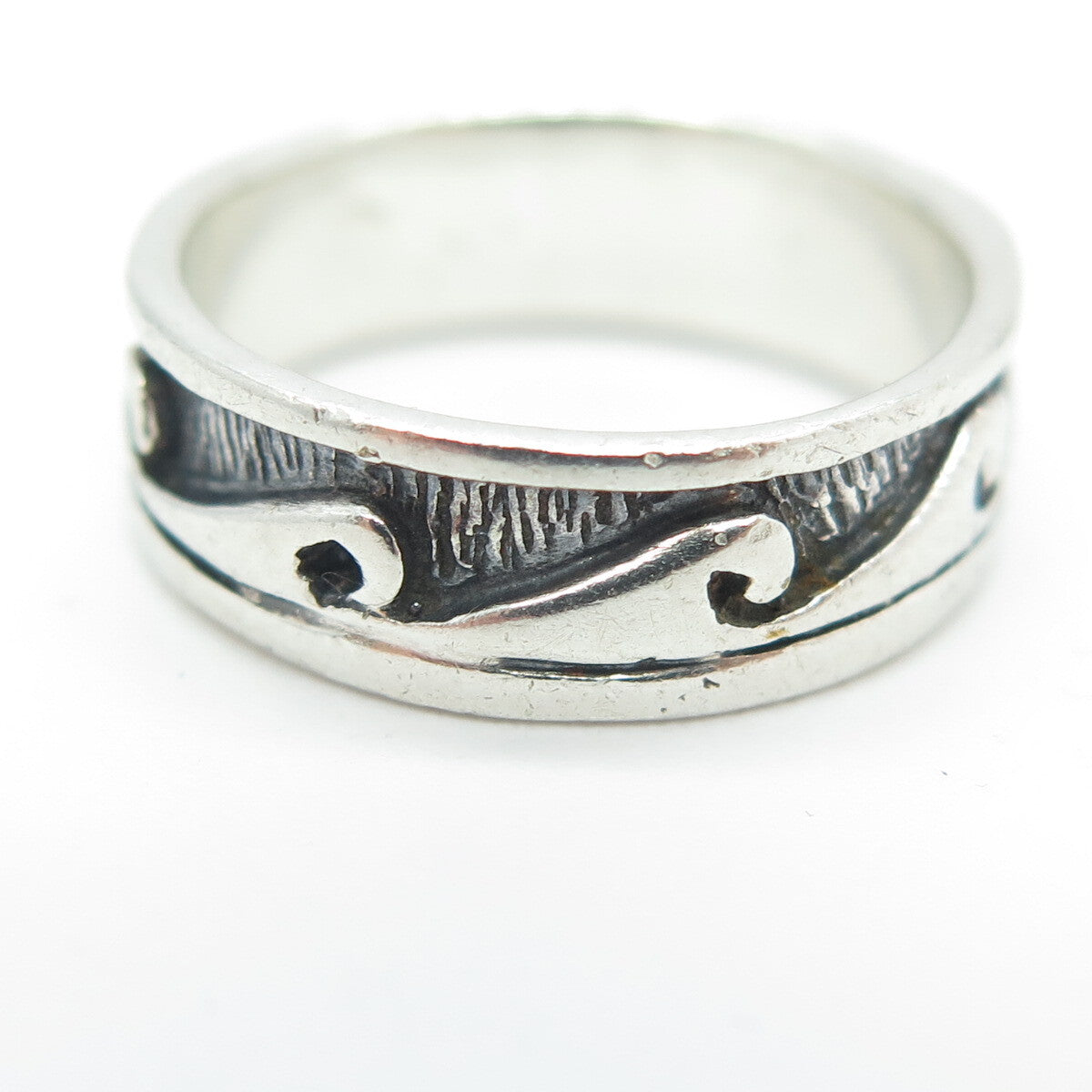 925 Sterling Silver Vintage Water Pattern Band Ring Size 5.75