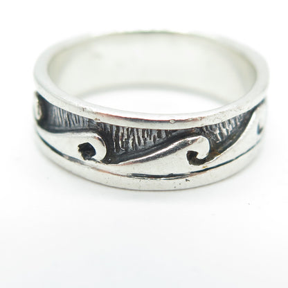 925 Sterling Silver Vintage Water Pattern Band Ring Size 5.75