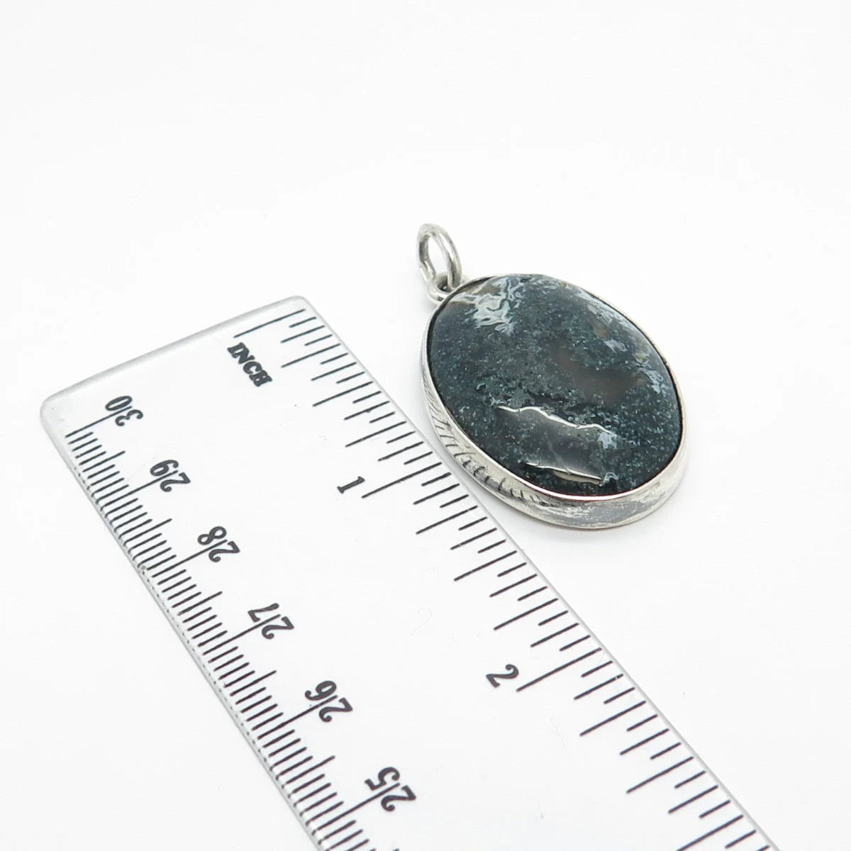 925 Sterling Silver Vintage Real Agate Gem Oval Pendant