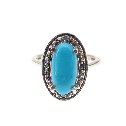 Chuck Clemency 925 Sterling Silver Real Blue Diamond & Turquoise Ring Size 5.75
