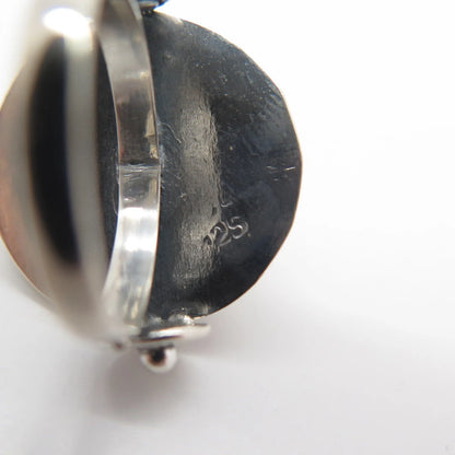 925 Sterling Silver Vintage Real Green Onyx Gem Swirl Round Ring Size 7.75