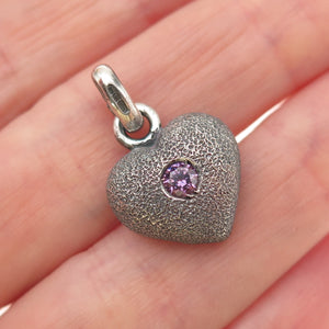925 Sterling Silver Vintage VFH London Purple C Z Heart Mini Charm Pendant