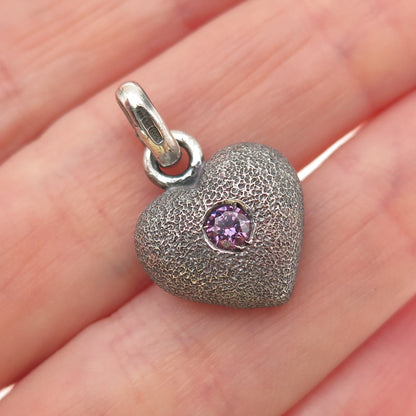 925 Sterling Silver Vintage VFH London Purple C Z Heart Mini Charm Pendant