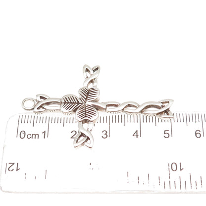 925 Sterling Silver Vintage Celtic Trinity Cross Clover Lucky Oxidized Pendant