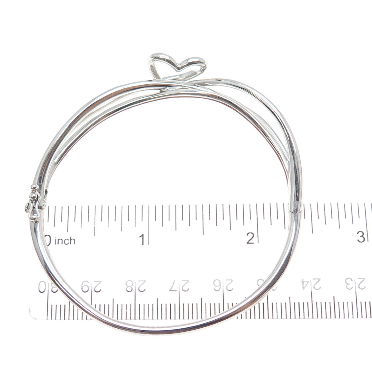 SAI 925 Sterling Silver Round-Cut C Z Heart Crisscross Bangle Bracelet 7"