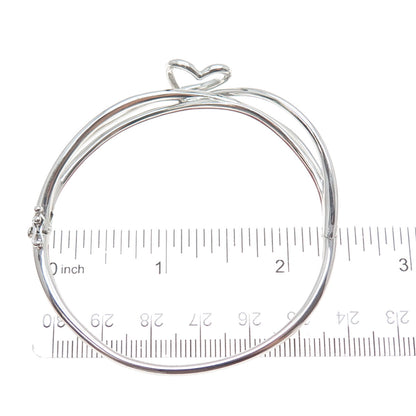 SAI 925 Sterling Silver Round-Cut C Z Heart Crisscross Bangle Bracelet 7"