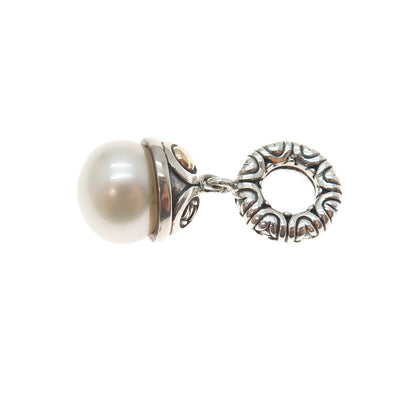 925 Sterling Silver 10K Gold Real Pearl Slide Dangle Bead Charm