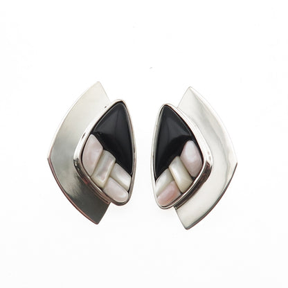 Jay King Desert Rose 925 Sterling Vintage Real Black Onyx MOP Modernist Earrings