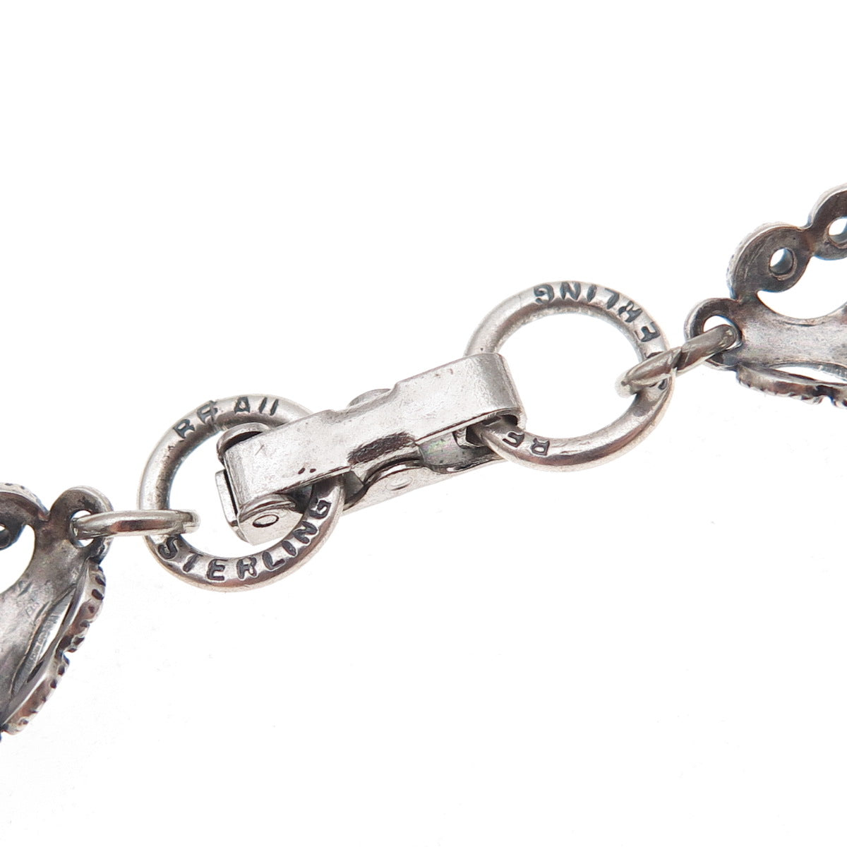 Beau 925 Sterling Silver Antique Art Deco Floral Filigree Link Bracelet 7"