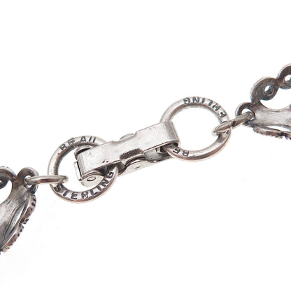 Beau 925 Sterling Silver Antique Art Deco Floral Filigree Link Bracelet 7"