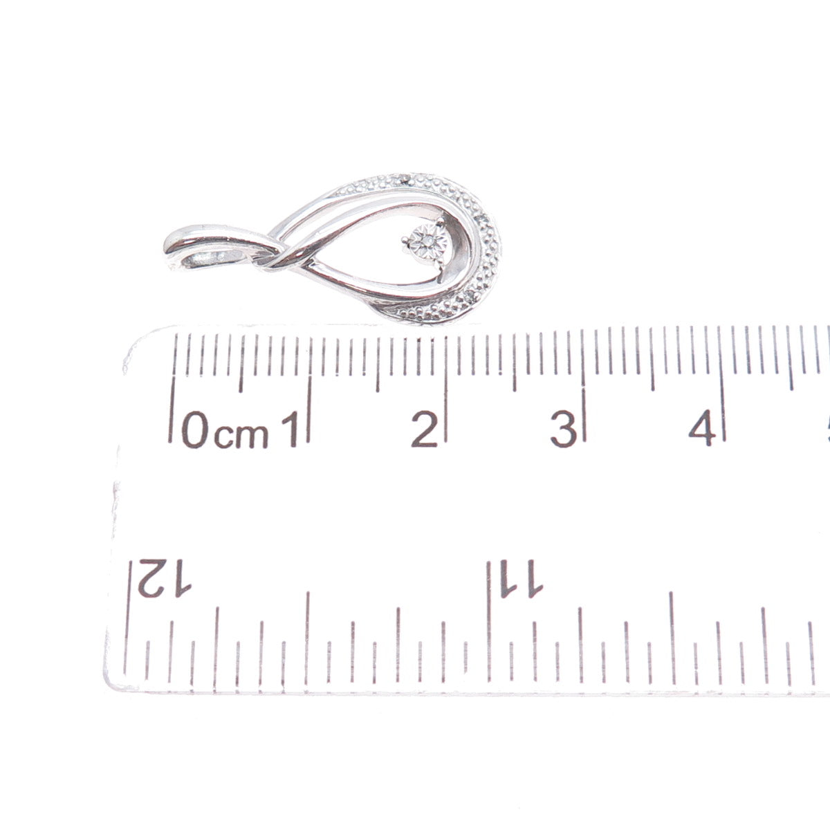 925 Sterling Silver Real Round-Cut Diamond Teardrop Charm Pendant