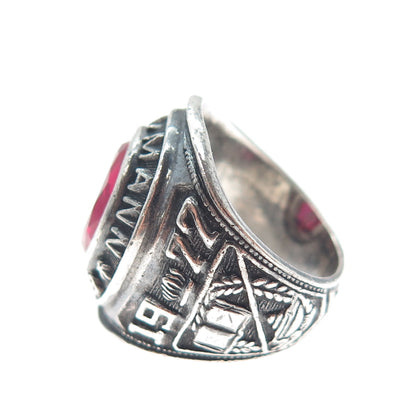 REED CO. Sterling Vintage 1978 Lab-Created Ruby Roy H. Mann School Ring Size 5.5