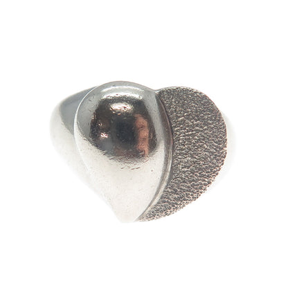 925 Sterling Silver Vintage Modernist Dome Heart Ring Size 7