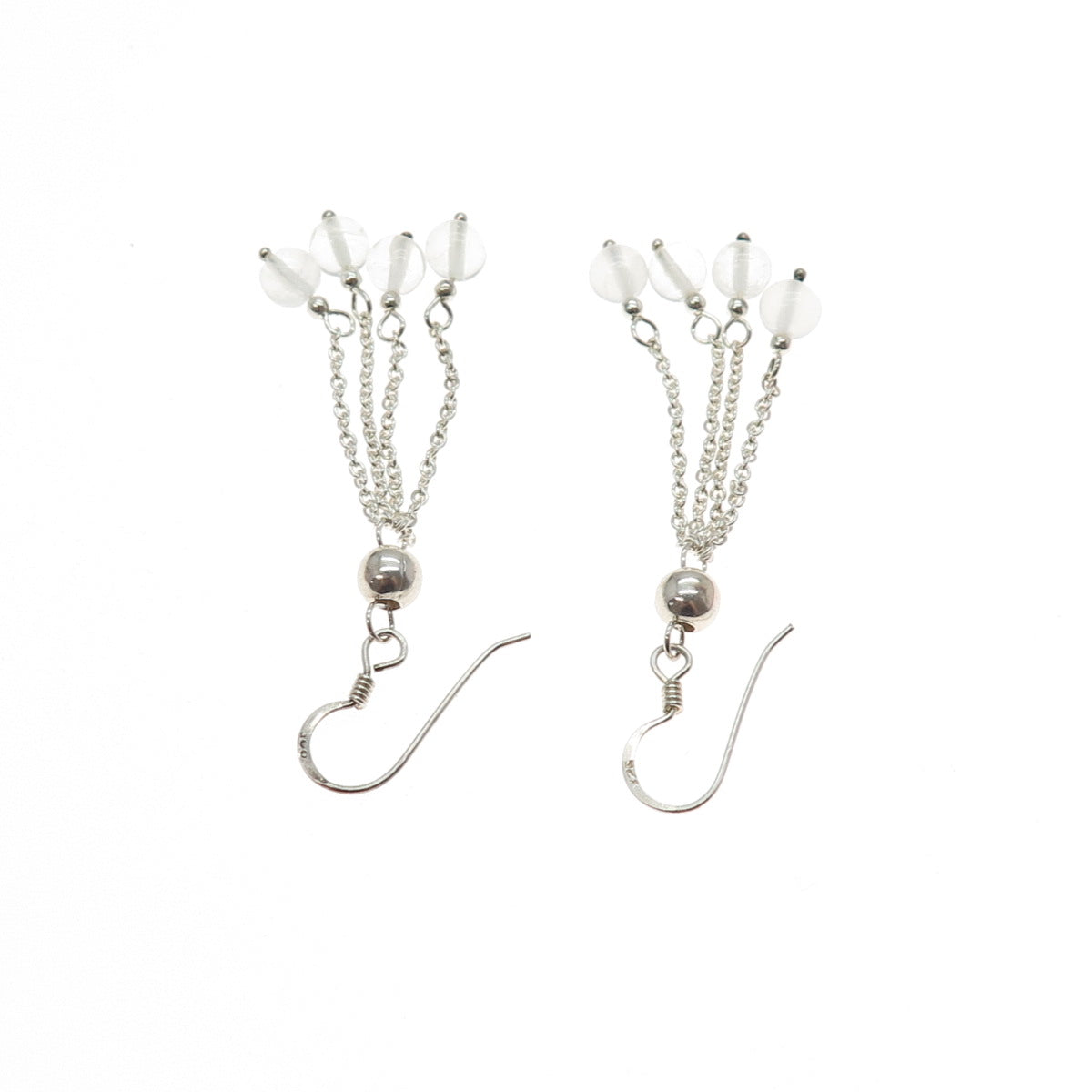 925 Sterling Silver Vintage Clear Crystal Tassel Dangle Earrings