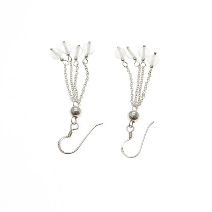 925 Sterling Silver Vintage Clear Crystal Tassel Dangle Earrings