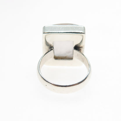 SAJEN 925 Sterling Silver Vintage Real Rose Quartz Modernist Ring Size 6