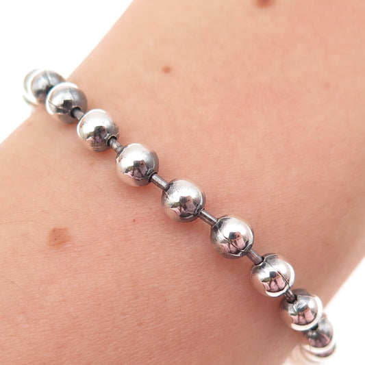925 Sterling Silver Vintage Italy Ball Beaded Link Bracelet 6.75"