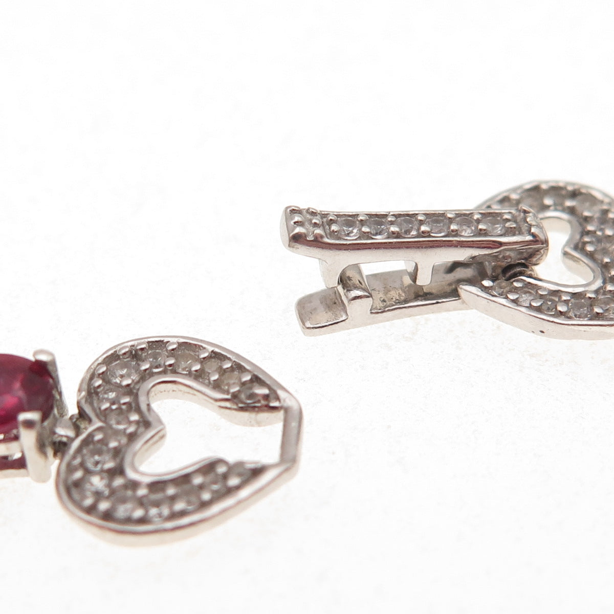 Chuck Clemency 925 Sterling Silver Real Ruby & White Topaz Chain Necklace 18"