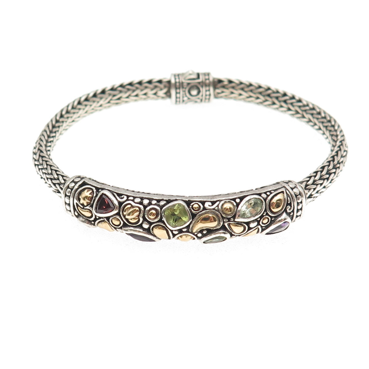 BJC Samuel Benham 925 Sterling 18K Gold Vintage Real Multi-Gem Bracelet 7.25"