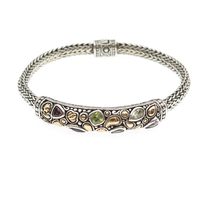 BJC Samuel Benham 925 Sterling 18K Gold Vintage Real Multi-Gem Bracelet 7.25"