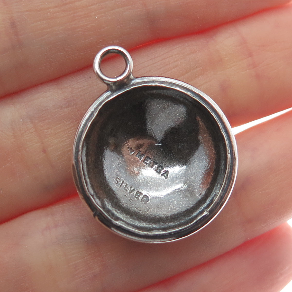 METSA 925 Sterling Silver Vintage Real Black Onyx Ornate Oxidized Charm Pendant