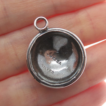 METSA 925 Sterling Silver Vintage Real Black Onyx Ornate Oxidized Charm Pendant