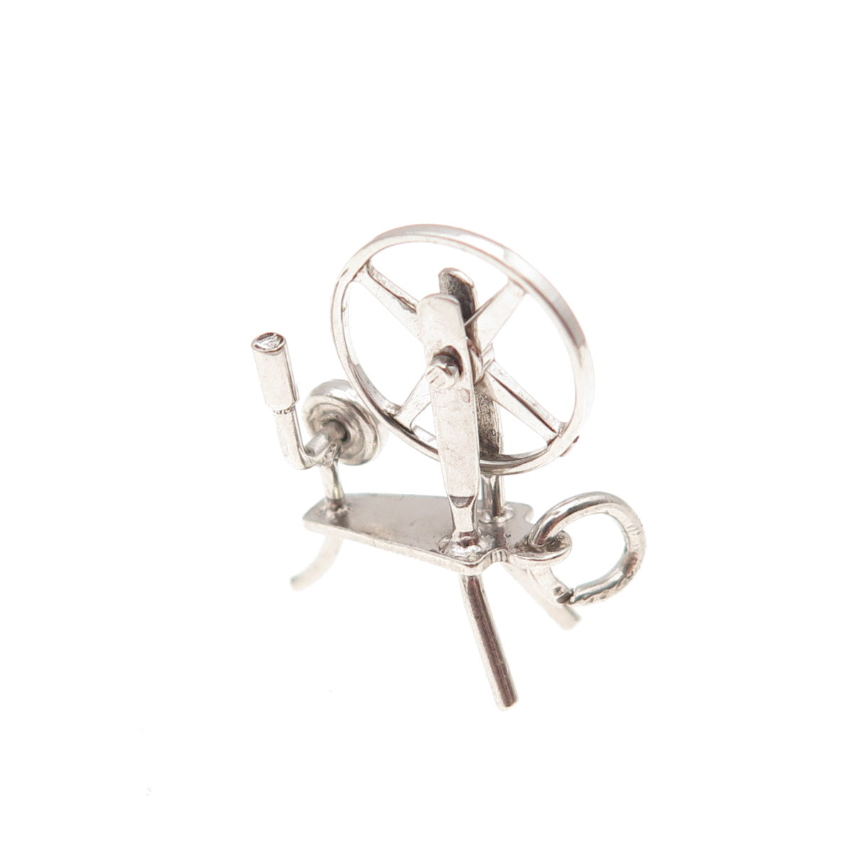925 Sterling Silver Antique Art Deco Spinning Wheel Movable 3D Mini Pendant