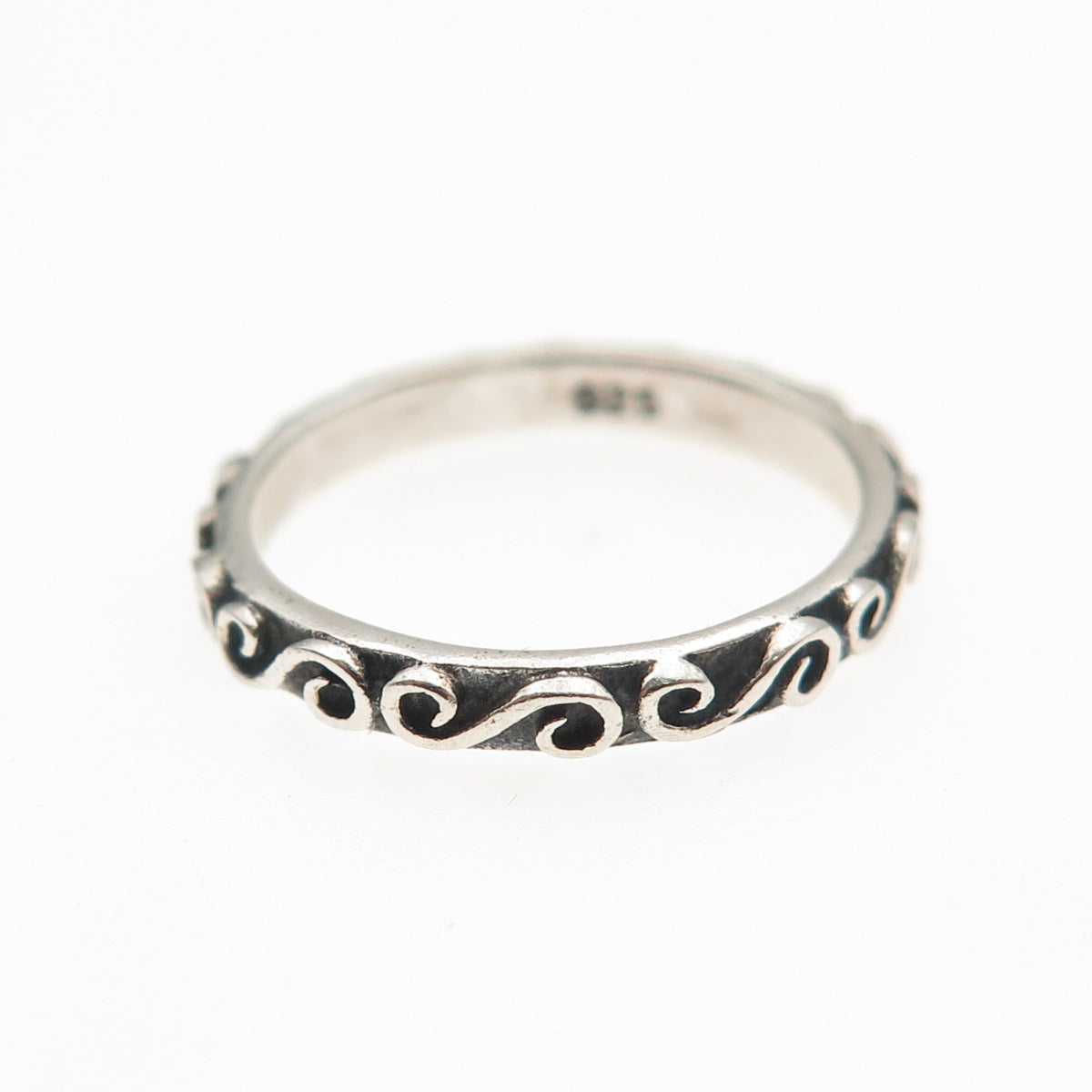 925 Sterling Silver Vintage Swirl Stackable Oxidized Band Ring Size 4