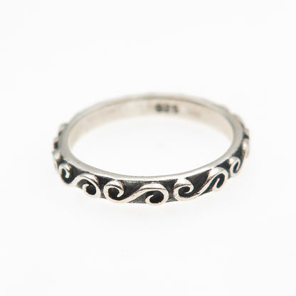 925 Sterling Silver Vintage Swirl Stackable Oxidized Band Ring Size 4