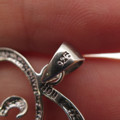 SONYA HOU Sterling Silver Vintage Real Round-Cut Sapphire Heart Charm Pendant