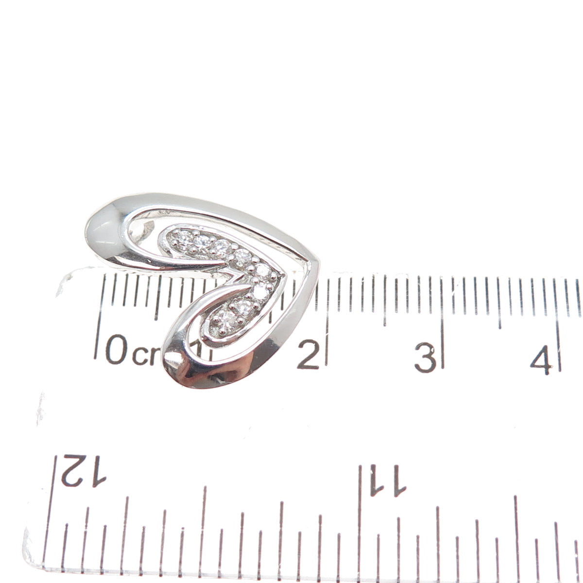 925 Sterling Silver Round-Cut C Z Heart Minimalist Slide Pendant