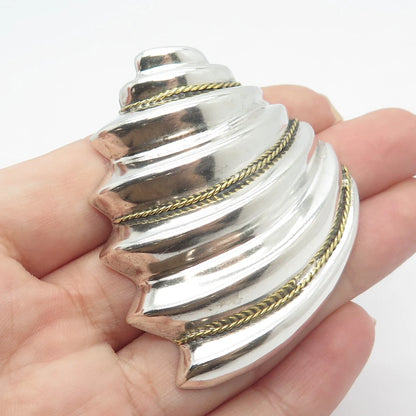 925 Sterling Silver 2-Tone Vintage Mexico Ribbed Pendant