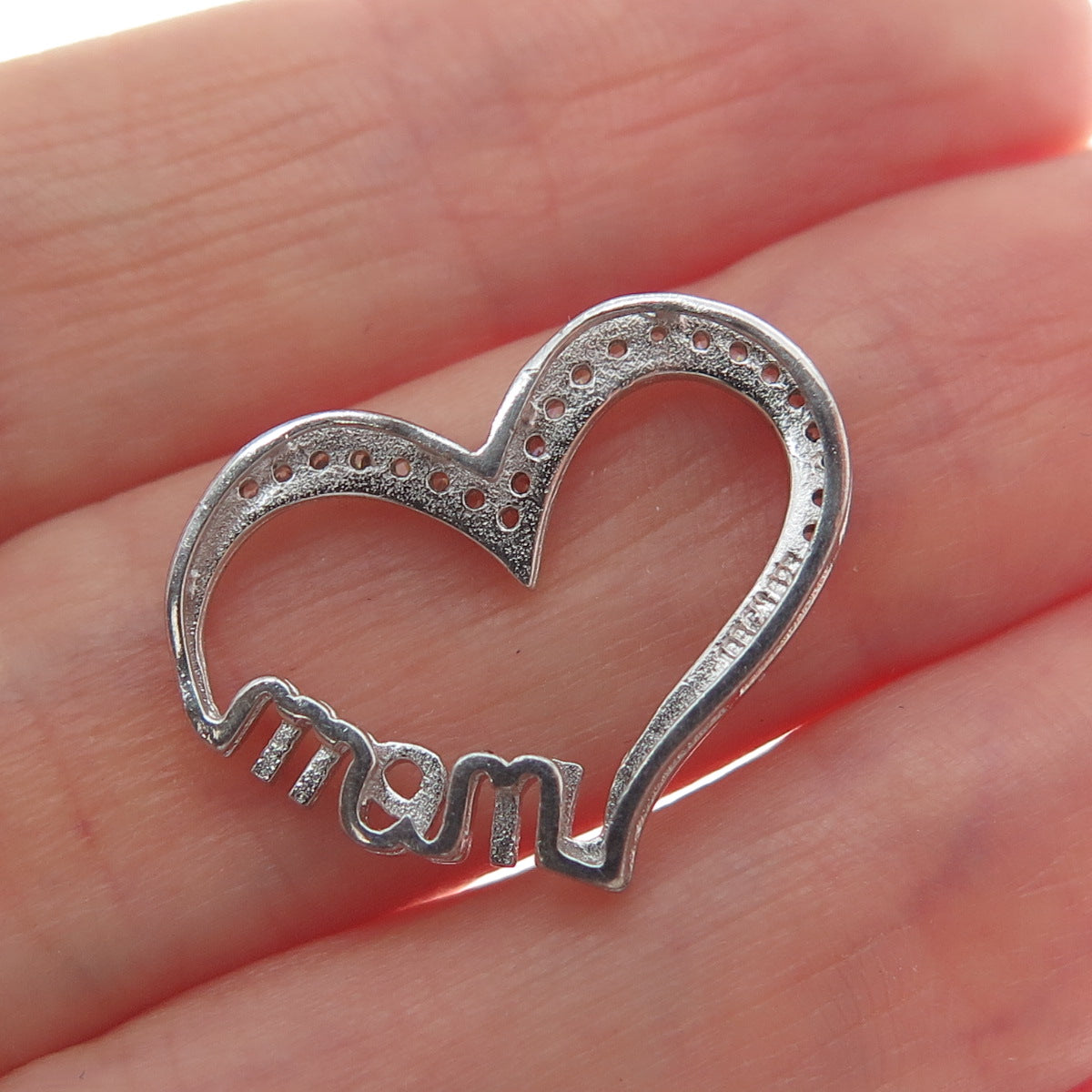 925 Sterling Silver Round-Cut C Z Mom Heart Minimalist Slide Pendant