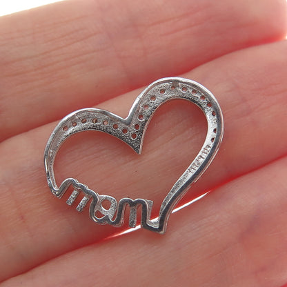 925 Sterling Silver Round-Cut C Z Mom Heart Minimalist Slide Pendant