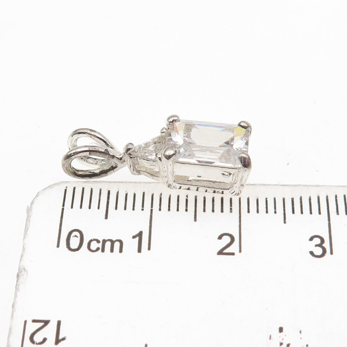 925 Sterling Silver Emerald & Triangle-Cut C Z Mini Charm Pendant