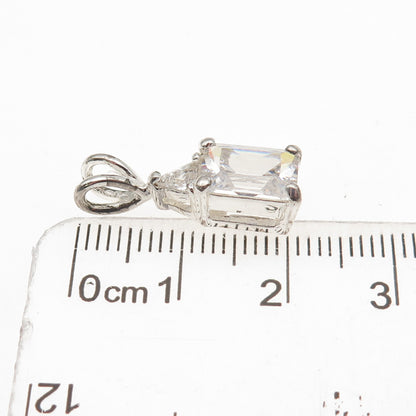 925 Sterling Silver Emerald & Triangle-Cut C Z Mini Charm Pendant