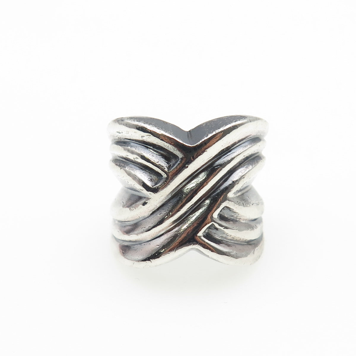 CHAPAL ZENRAY 925 Sterling Vintage Modernist Crisscross Oxidized Ring Size 4.5