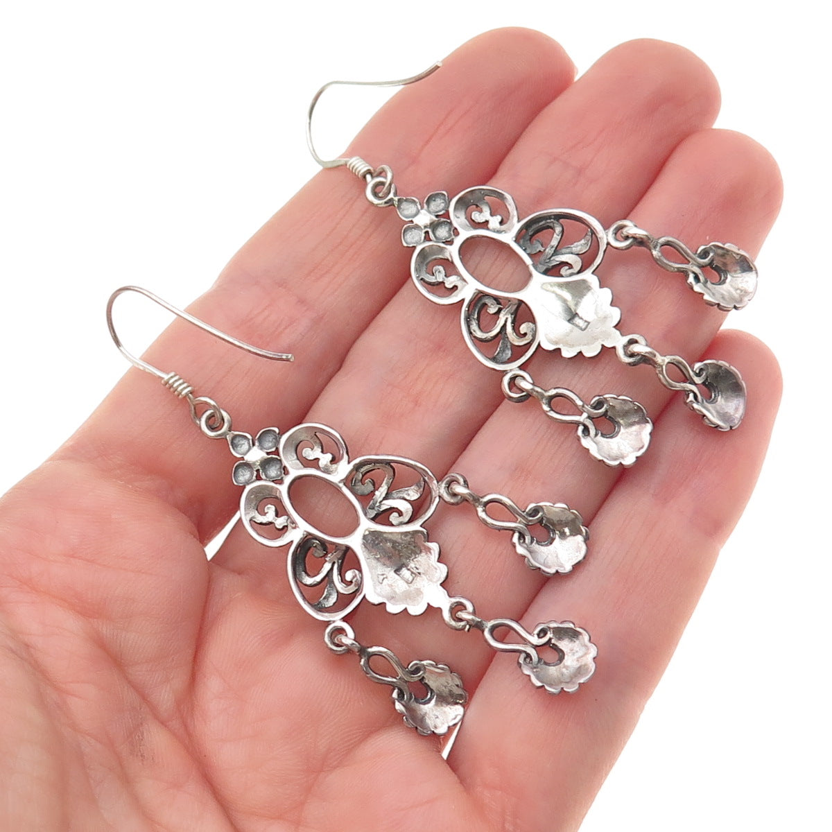 925 Sterling Silver Vintage Modernist Butterfly Oxidized Dangle Earrings