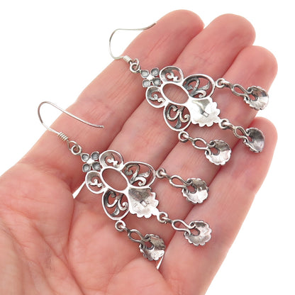 925 Sterling Silver Vintage Modernist Butterfly Oxidized Dangle Earrings