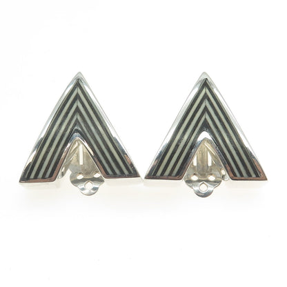 925 Sterling Silver Vintage VSS Enamel Modernist "V" Clip On Earrings