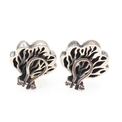 925 Sterling Silver Vintage Modernist Seashell Oxidized Clip On Earrings