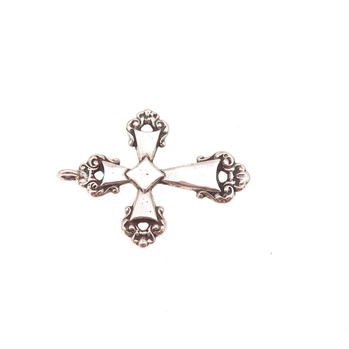 925 Sterling Silver Antique Art Deco Cross Oxidized Charm Pendant