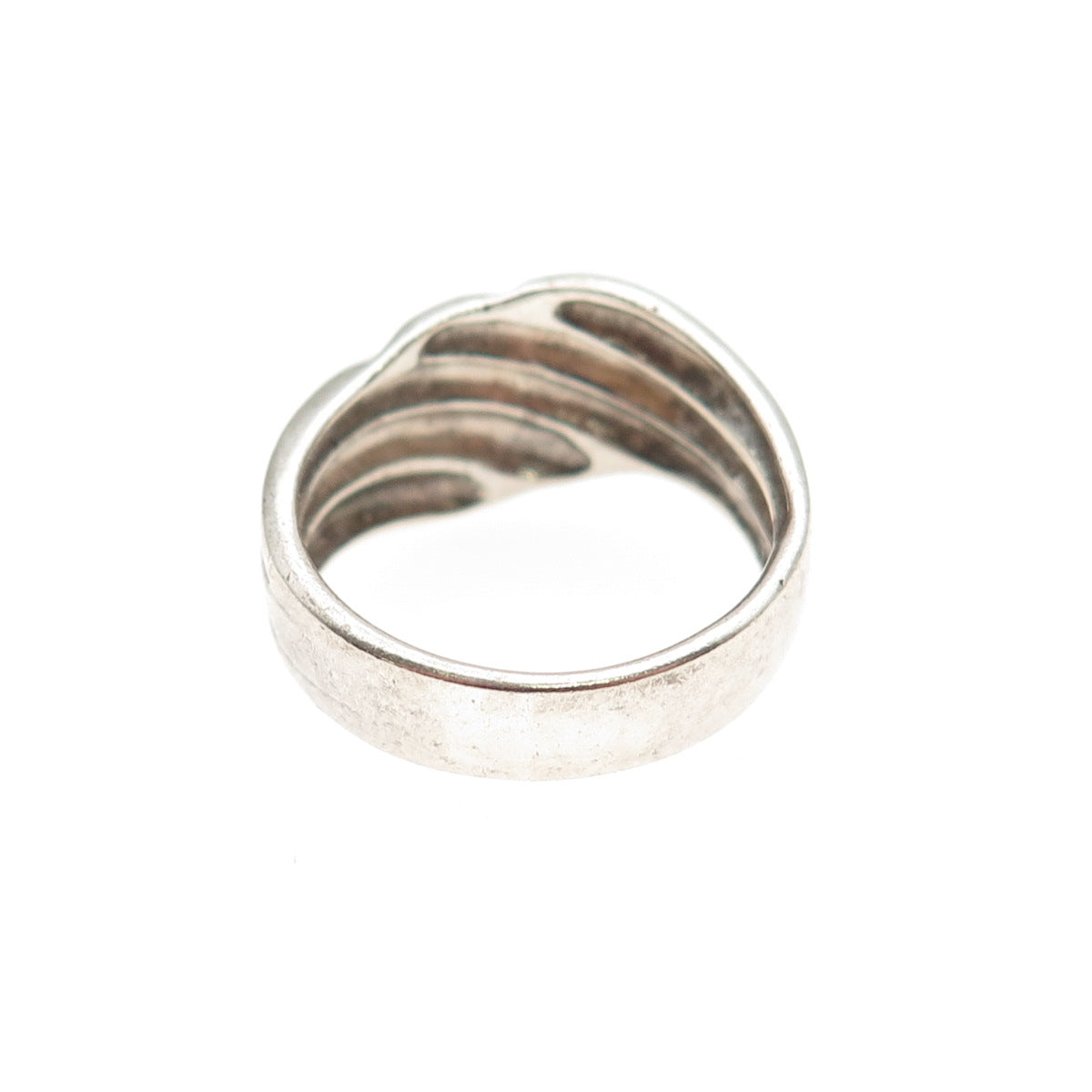 925 Sterling Silver Vintage Modernist Ribbed Oxidized Ring Size 6