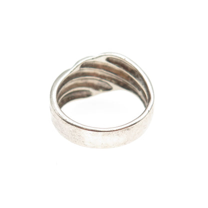 925 Sterling Silver Vintage Modernist Ribbed Oxidized Ring Size 6