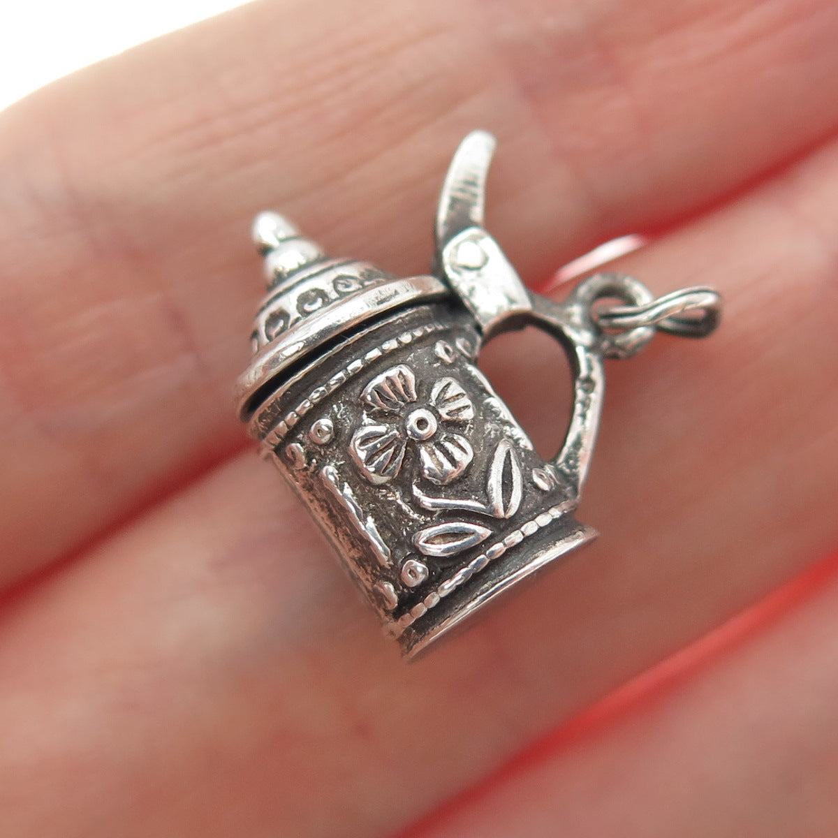 835 Silver Vintage Beer Stein Oxidized Minimalist Locket 3D Charm Pendant