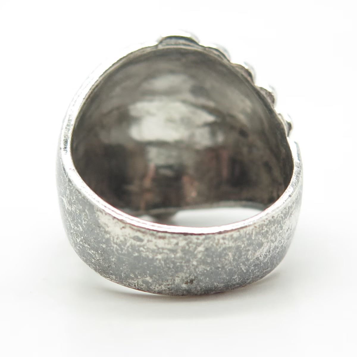 925 Sterling Silver Vintage Modernist Oxidized Twisted Ribbed Dome Ring Size 9