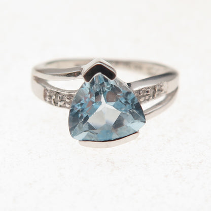 925 Sterling Silver Vintage Real Diamond & Blue Topaz Ring Size 5