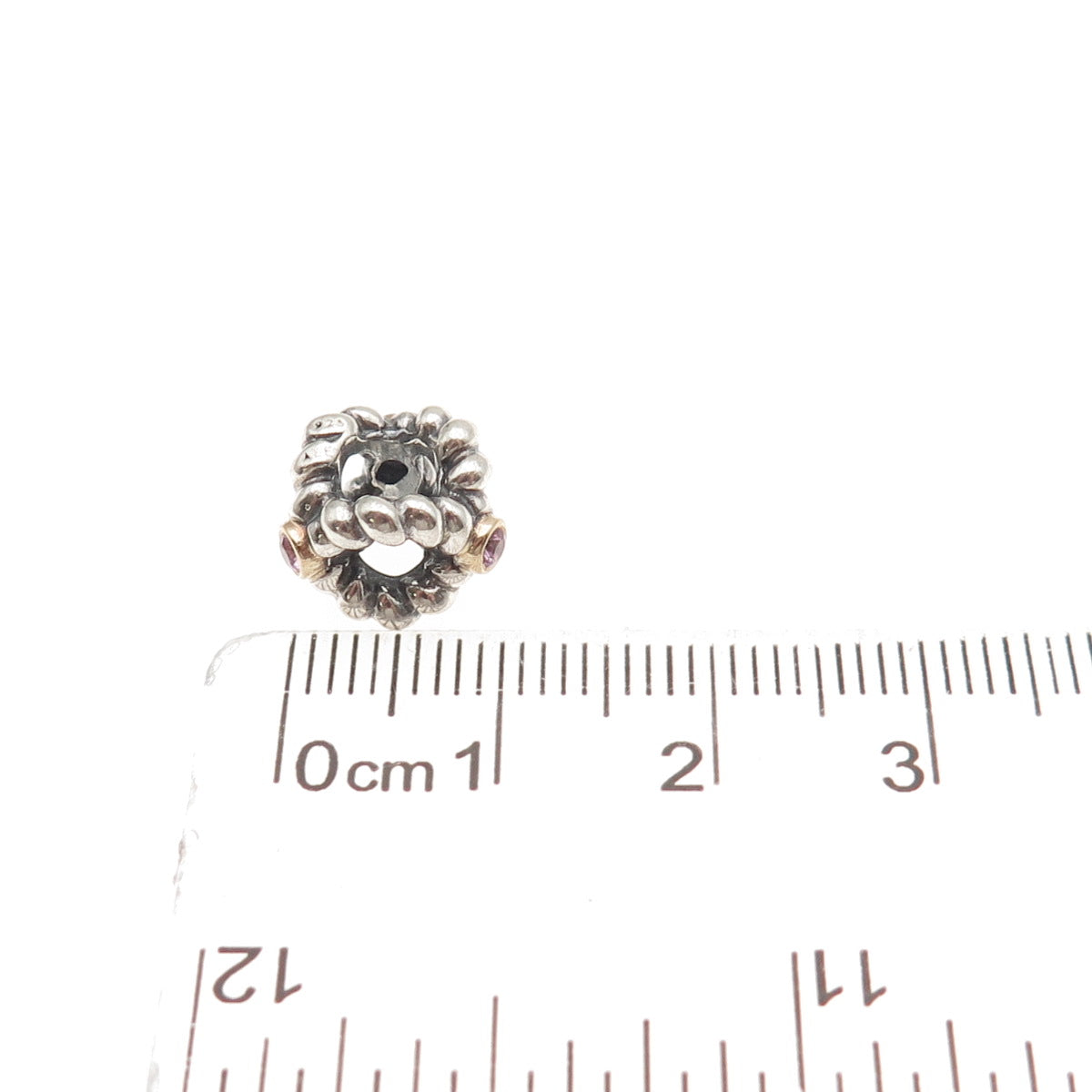 PANDORA 925 Sterling Silver Gold Purple C Z Binding Beauty Slide Bead Charm