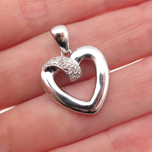 925 Sterling Silver Real Round-Cut Diamond Heart Charm Pendant